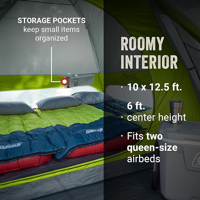 Coleman Skydome Camping Tent with Screened Porch & 5-Minute Setup, Weatherproof 4/6/8 Person Tent with Rainfly & Carry Bag, Made of PFAS-Free Materials