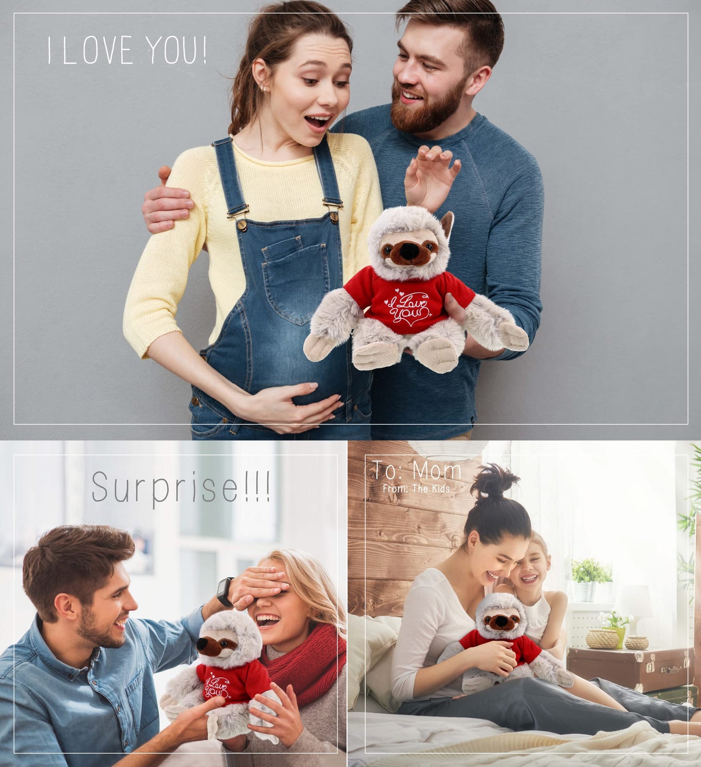DolliBu Valentine Sloth Stuffed Animal with I Love You Red Shirt - Cute Plush Stuffed Animal Sloth Gifts with Name Personalization for Valentines Day, Birthday, Anniversary, Romantic Date - 7.5 Inches