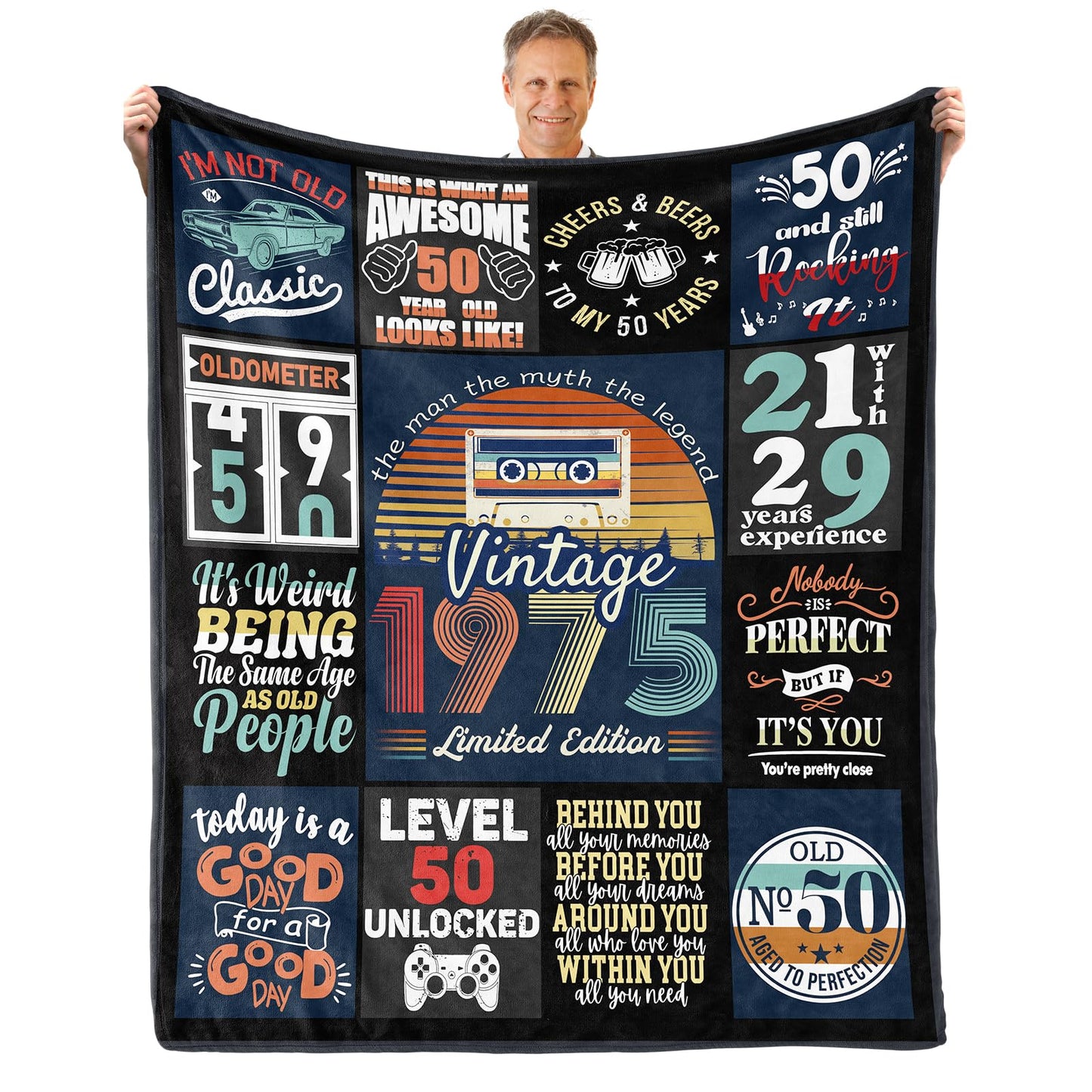 Kesidilo 50th Birthday Gifts for Him, 1975 Birthday Blanket, 50th Birthday Gifts for Men Funny, Mens 50th Birthday Gift Ideas, 50 Year Old Gifts for Men
