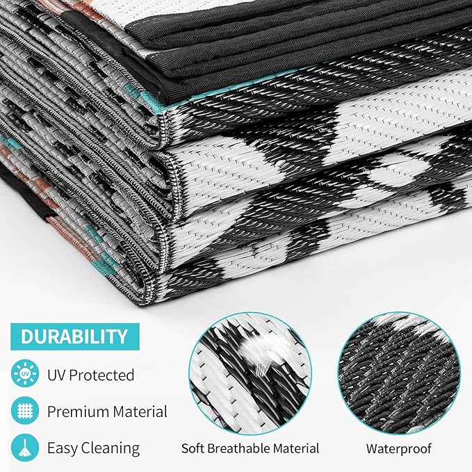 Outdoor Rugs Patio Camping Waterproof - 5x8 Plastic Straw Patio Rug Portable for Campers, Outside RVs Mat, Outdoor Area Carpet for Patios Clearance, Backyard Porch, Balcony, Picnic