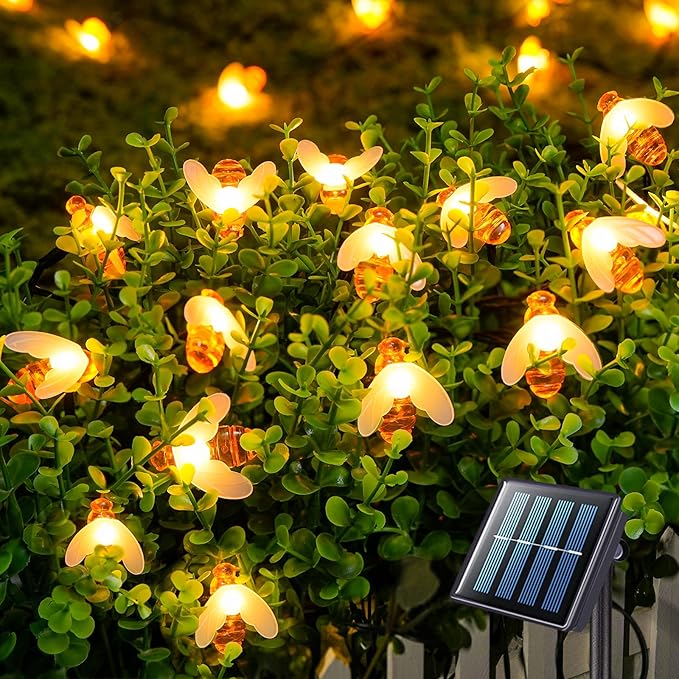 JMEXSUSS Solar Bee Lights Outdoor Waterproof, 30.6FT 50 LED Solar Fairy Lights, 8 Modes Twinkle Light for Outside Garden Patio Yard Decorations