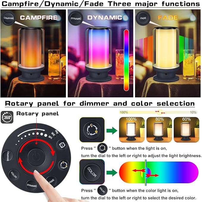 LED Color Changing Table Lamps, Dimmable Bedside Lamp with Remote, Plug in Desk Light Bedroom Lamp for Living Room-Black