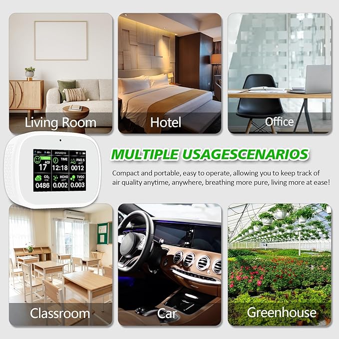 18-in-1 Smart Air Quality Monitor - Indoor WiFi Air Quality Detector with Dual Chip, Real-Time for AQI, CO2, PM2.5, PM1.0, PM10, TVOC, HCHO, Time, Temperature & Humidity with APP (White-Black)