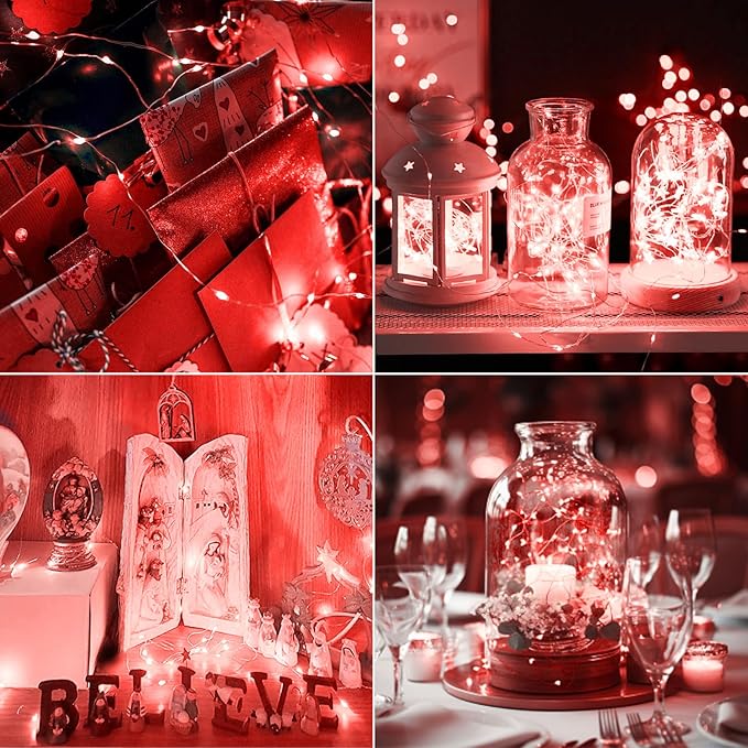 kolpop 12 Pack LED Fairy Lights Battery Operated, Mini Twinkle String Lights Battery Powered Waterproof for Christmas Mason Jars Party,Red