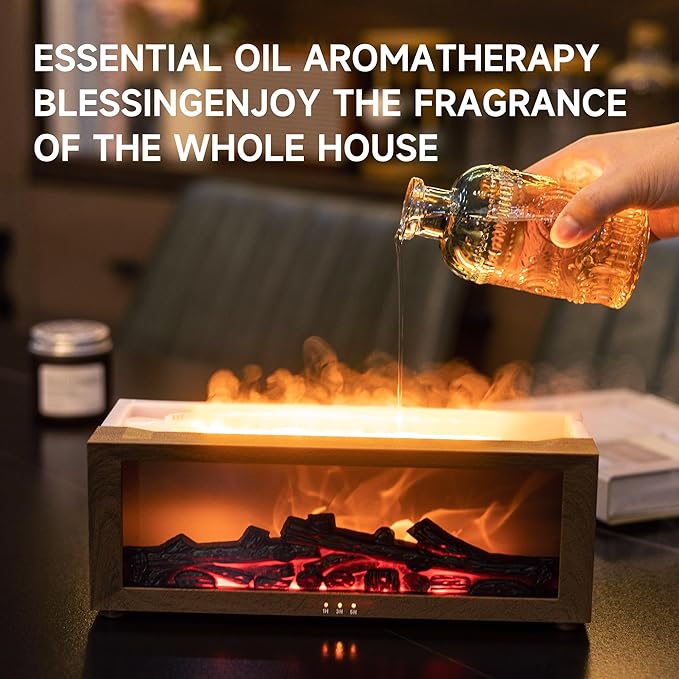 Fireplace Flame Air Diffuser Humidifier,7 Colors Aromatherapy Essential Oil Diffuser,Ultrasonic with Timer for Home,Bedroom,Office,Yoga (Dark Wood Grain)