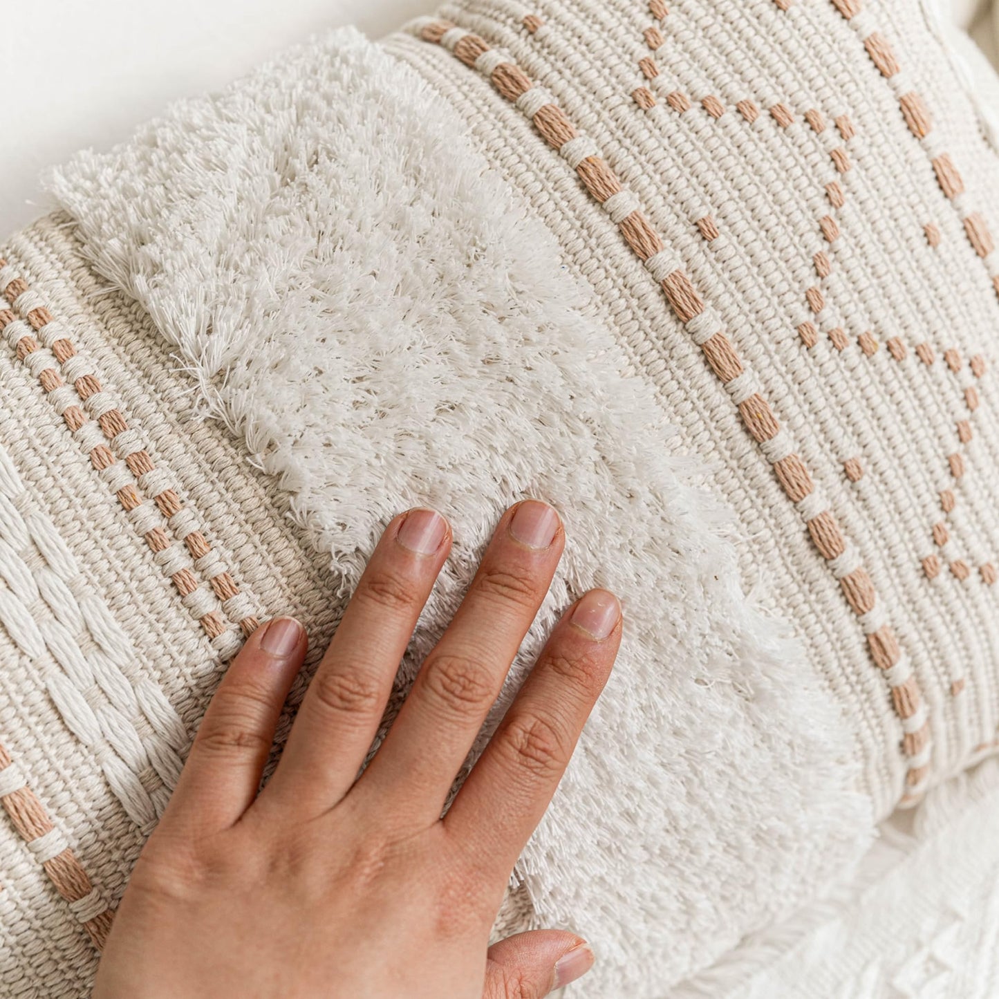 BlissBlush Decorative Lumbar Throw Pillow Cover 12x20 Cream Neutral White Rectangular Boho Accent Pillowcase Farmhouse Cushion for Couch Sofa Bedroom Living Home Décor (Cover ONLY, Pack of 1)