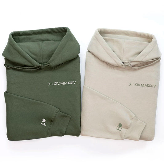 Custom Embroidered Roman Numeral Hoodies&Sweatshirts - Embroidered Sweatshirt Couple Hoodies - Matching Hoodies For Couples Multicolor