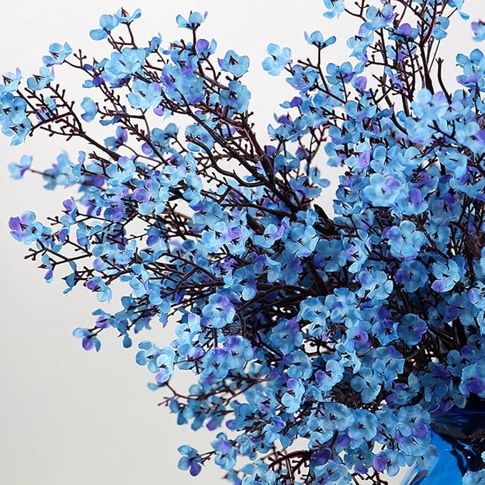 20pcs Babys Breath Artificial Flowers Gypsophila Bouquet Bulk Fake Spring Silk Small Flowers Real Touch Faux Floral for Home Bedroom Kitchen Garden Wedding Christmas Party DIY Decor (Blue)