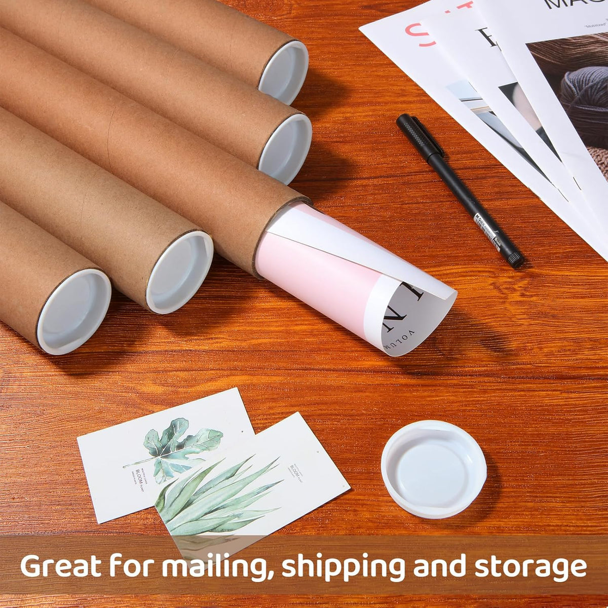 12PCS 2x16-Inch Mailing Tubes with Caps, Cardboard Shipping Tubes,Kraft Paper Tube Mailers for Shipping, Packing, Art Prints, Maps, Blueprint