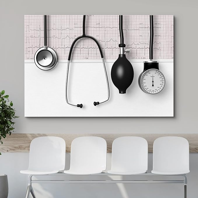 wall26 Canvas Print Wall Art Doctor Stethoscope Blood Pressure Pump Medical & Hospital Health Photography Realism Fitness Therapeutic Colorful Decorative for Living Room, Bedroom, Office - 16"x24"