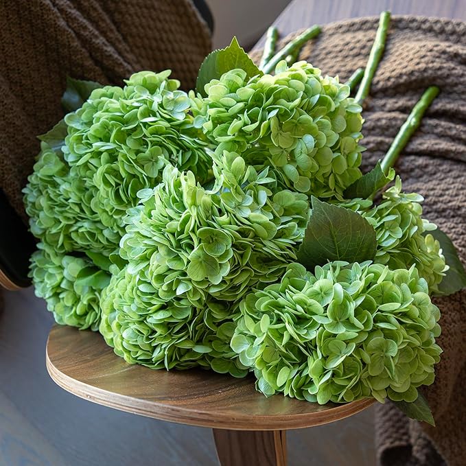 4PCS Artificial Flowers Large Hydrangeas Flowers Latex Bouquet for Wedding Bridal Office Home Party Decoration (2Pcs Green+2Pcs Light Green)