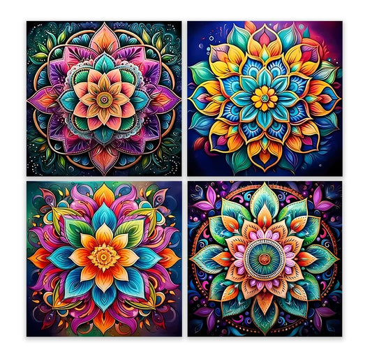 EIBEILI 4 Pack Colorful Mandala Paint by Numbers Kit for Adults Beginner,Flower Adult Paint by Number Kits on Canvas,Easy Canvas Paint by Numbers for Adults for Home Wall Decoration 12 X 12 inch