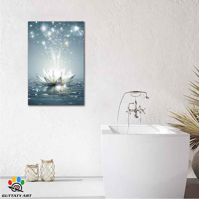 GUTTATY Zen Floral Canvas Wall Art, Water Lily Bloom Picture, Lotus Flower Canvas Art Print, Spiritual Zen Wall Picture, Meditation Spiritual Zen Flower Print for Yoga Spa Spiritual Room 12x18 inch