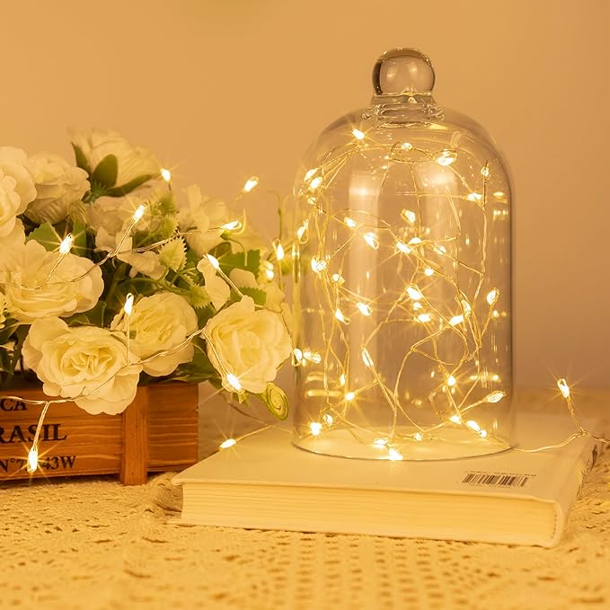 Fairy Lights Plug in, 33FT 300LED Firecracker String Lights Waterproof Silver Wire, for Bedroom/DIY/Party/Garden/Porch/Patio/Backyard/Christmas Tree, with Remote Timer & 8 Modes, Warm White