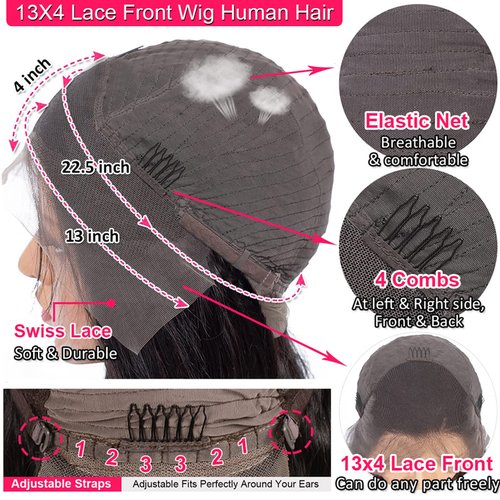Queen Story 24 Inch HD Lace Front Wig 13x4 Lace Front Wig Straight Human Hair Wig 180% Density 9A Brazilian Virgin Human Hair Lace Front Wig for Women Natural Hairline