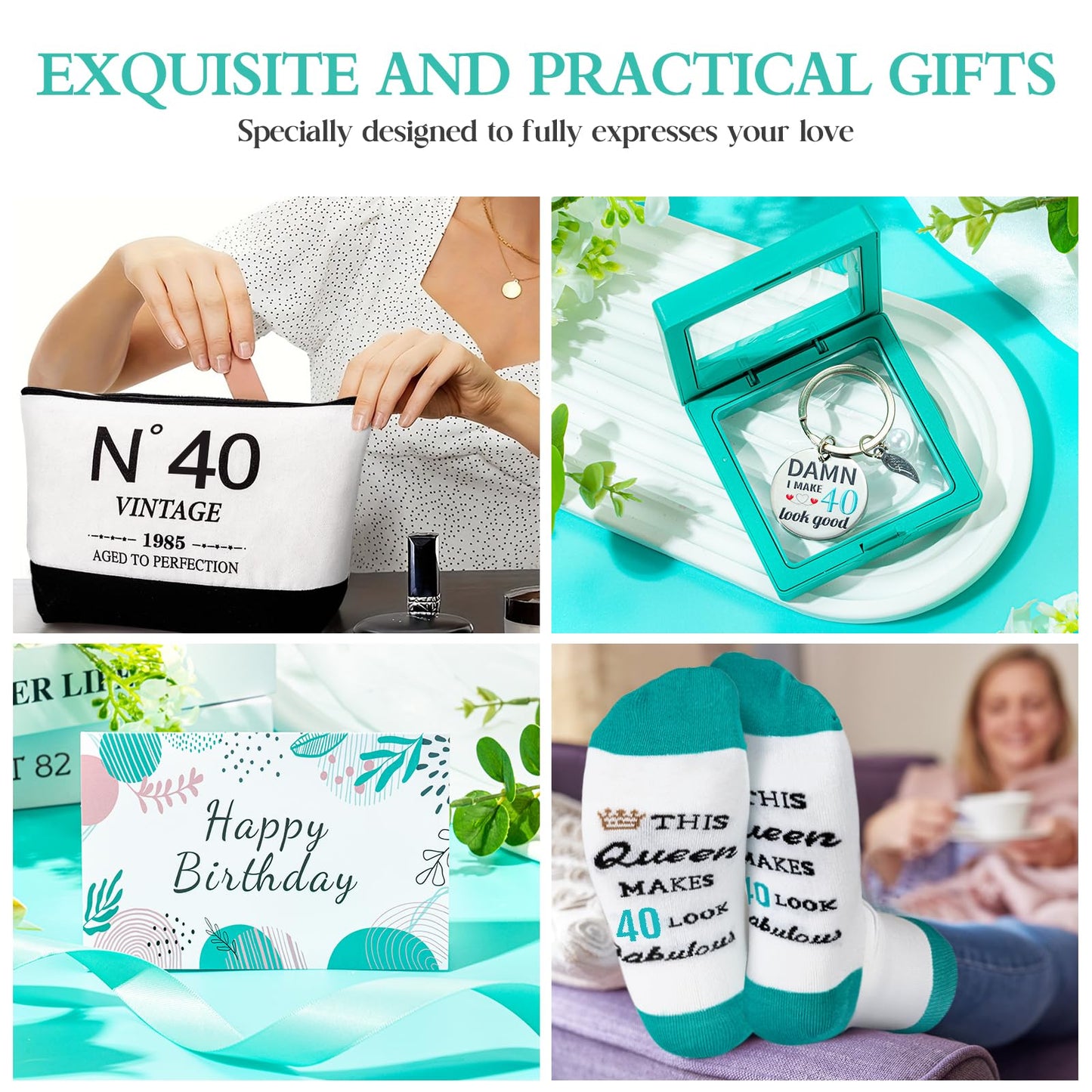 40th Birthday Gifts for Women，Gifts Set for Women 1985 Canvas Tote Bag 40th Birthday Gift for Her UniqueGifts Basket for Her Turning 40 Mom Wife Sister Friend