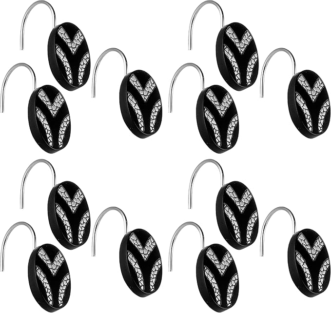 Zahari Home 13pc Sinatra Bathroom Shower Curtain Set Classic Shower Curtain & 12 Shower Curtain Hooks Luxury Fabric Shower Curtain Unique Design Bling Black Shower Curtain Set