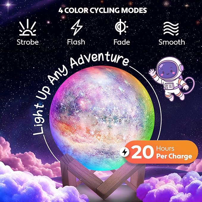 Mind-Glowing Galaxy Moon Lamp with Multi Colors, Touch/Remote, Wood Stand - Birthday Gift for Any Year Old Girls & Boys - Teen Girl Room Decor, Trendy Stuff - Cool Night Light for Kids (5.9 inch)