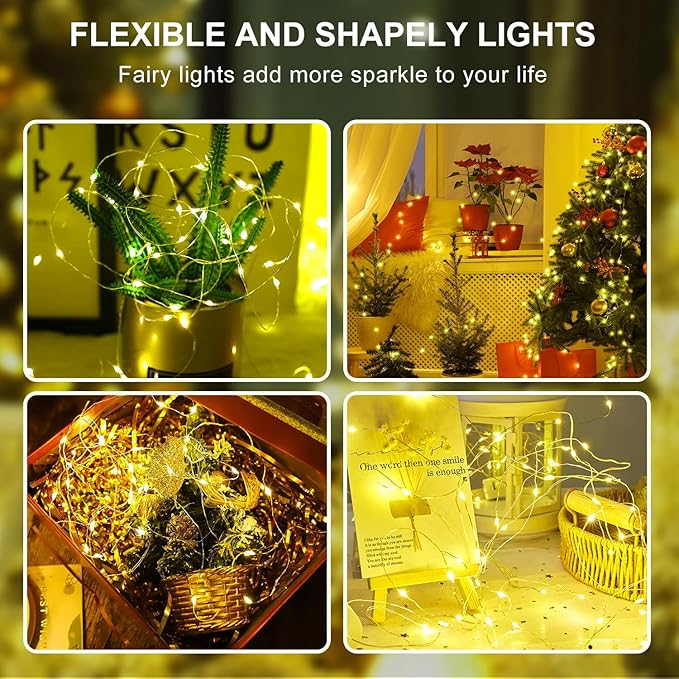 Aogist 100 Pack Fairy Lights 3 Modes 7ft 20 LED Waterproof,Battery Operated Silver Wire Firefly Starry Moon Mini String Lights for Mason Jars Christmas DIY Crafts Wedding Party Bedroom,Yellow