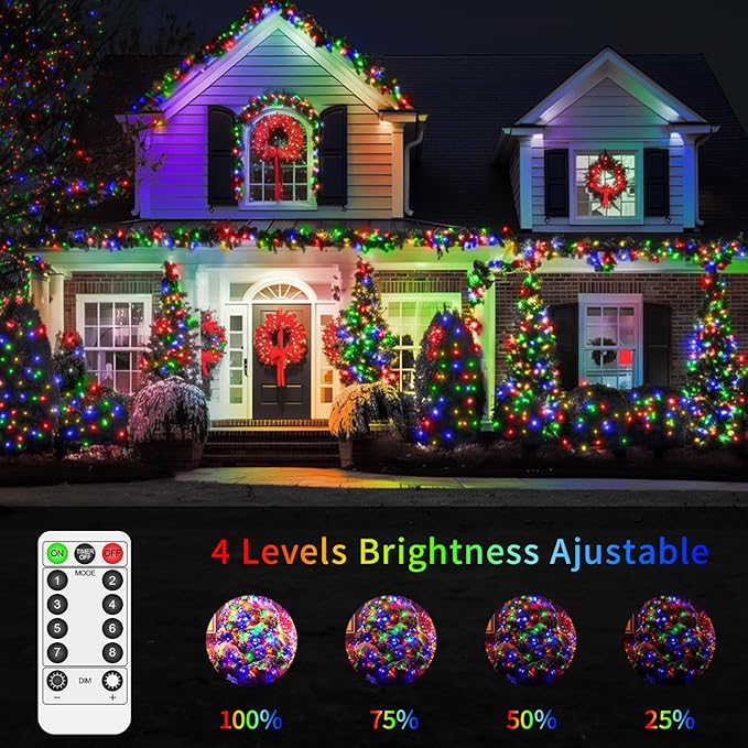 2 Pack Each 132 FT 400 LED Fairy Lights Plug In Christmas Lights Outdoor Decorations Waterproof String Lights with Timer 8 Modes Memory for Holiday Wedding Party Tree Wall Bedroom Garden-Multicolored