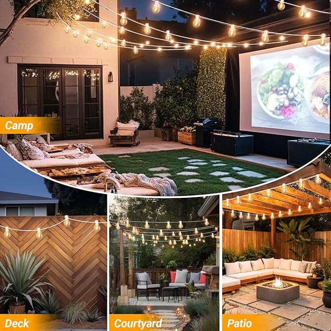 LAMPHOME 26 Feet LED Outdoor String Lights with 12+1 Shatterproof G40 Edison Bulbs, Connectable and Weatherproof Strand, Commercial Grade Patio Lights for Backyard Decorative, Warm White
