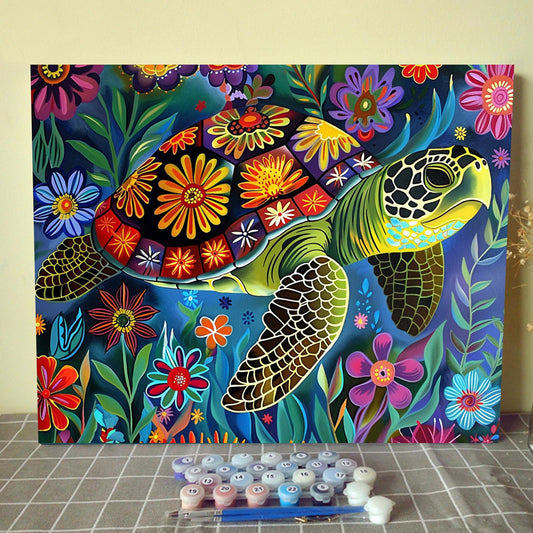 Marine Turtle Paint by Numbers for Adults,flowers DIY Acrylic Watercolor Painting by Numbers for Beginners 16x20 inch Painting Craft On Canvas Home Decor(without frame)