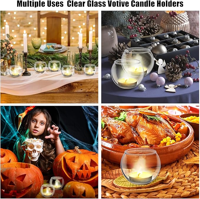 Uiifan 36 Pcs Clear Votive Candle Holder Bulk Glass Tea Lights Round for Wedding 1.97'' x 2.17'' Candle Jars Holder for Wedding Table Centerpiece Party Birthday Home Decoration