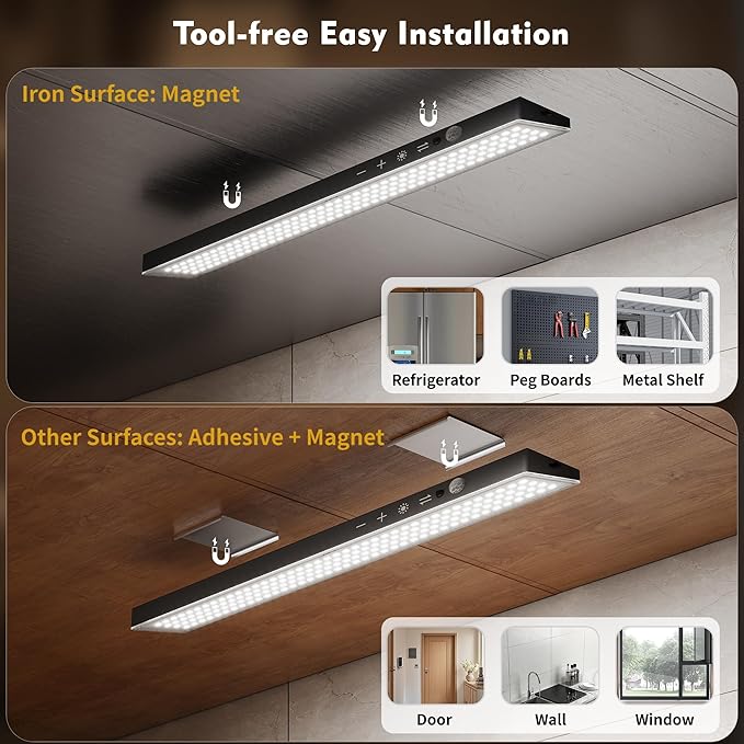 5Pack Touch Control Under Cabinet Lighting, 160LED Super Bright, 4000mAh Long-Lasting, Magnetic Rechargeable Motion Sensor Under Counter Lights for Kitchen, Closet, Remote, Dimmable, 3CCT丨Black