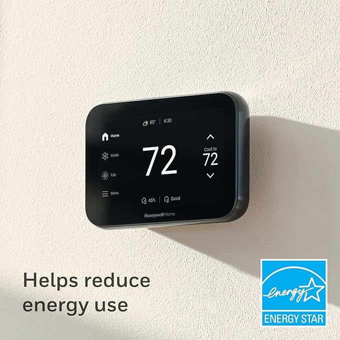Honeywell Home X8S Smart Thermostat with Room Sensor, Video Doorbell Compatibility, IAQ Control, and Customizable Touchscreen Display, Black