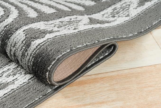 Custom Length Cut to Size Tribal Ethnic Southwestern Inspired Hallway Runner Rug, Non Slip Rubber Backed, 31 inch Wide X Customized Length, Mayan Grey, 31 inch X 12 feet