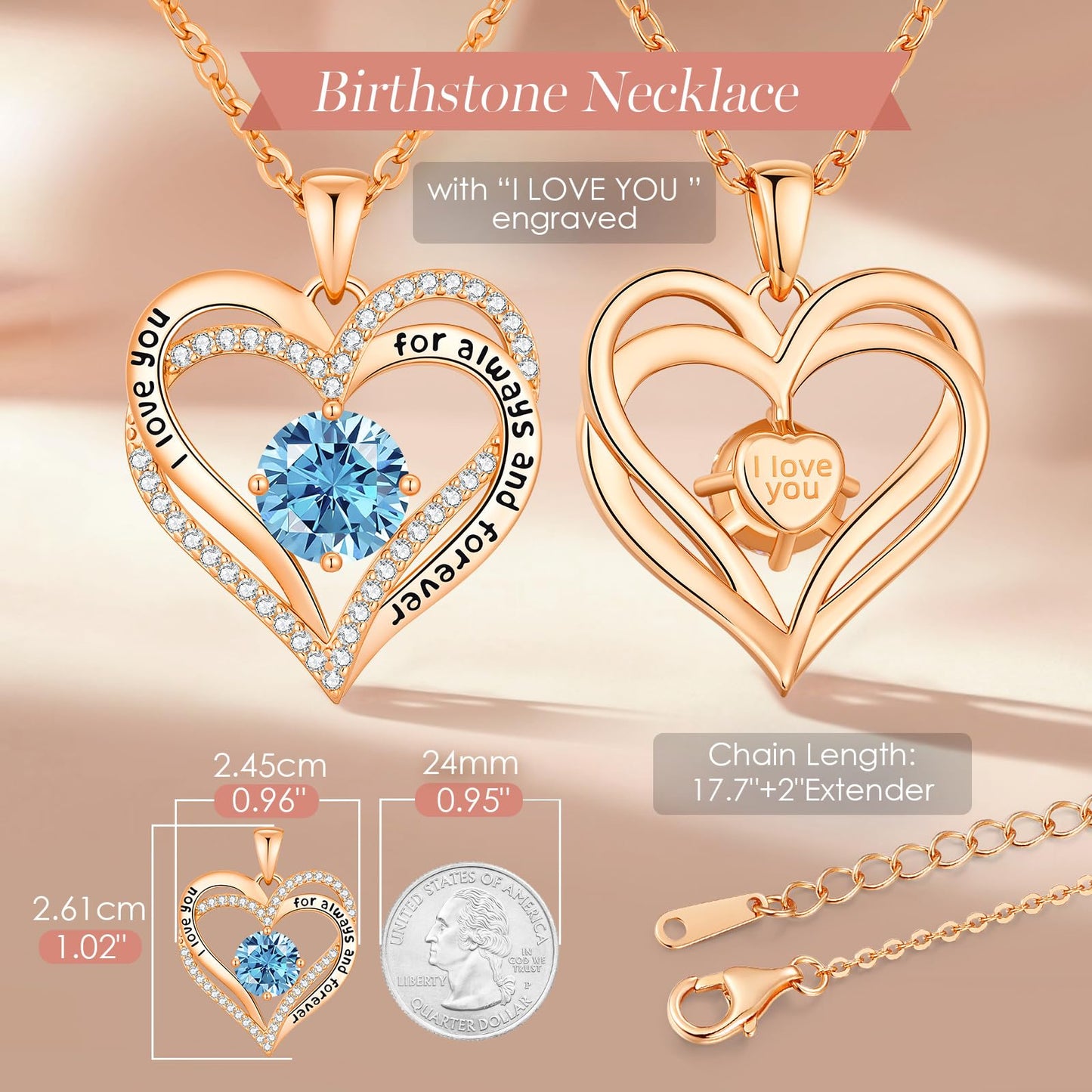 CDE Forever Love Heart Necklaces for Women, Mom, Girlfriend, Wedding Anniversary Birthday Mother Day Gift for Wife Girlfriend Jewelry with Birthstone Pendant