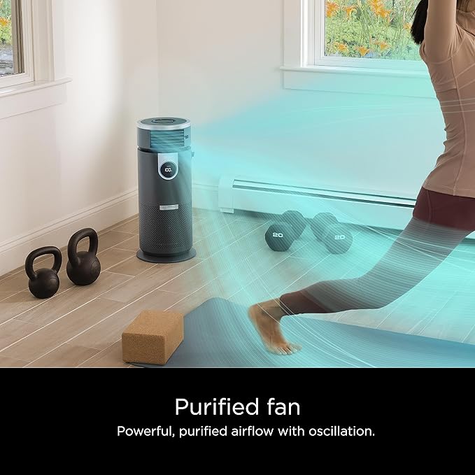 Shark 3 in 1 Air Purifiers for Home, Bedroom, or Office with HEPA Filter, Small Space Heater and Fan Combo, Filters Smoke, Covers up to 500 Sq Ft, Clean Sense Technology, Heat, Cool and Purify, HC452