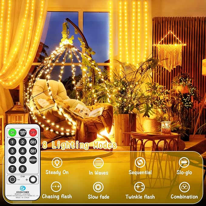 2 Pack Each 132 FT 400 LED Fairy Lights Plug In Christmas Lights Outdoor Decorations Waterproof String Lights with Timer 8 Modes Memory for Holiday Wedding Party Tree Wall Bedroom Garden-Warm White