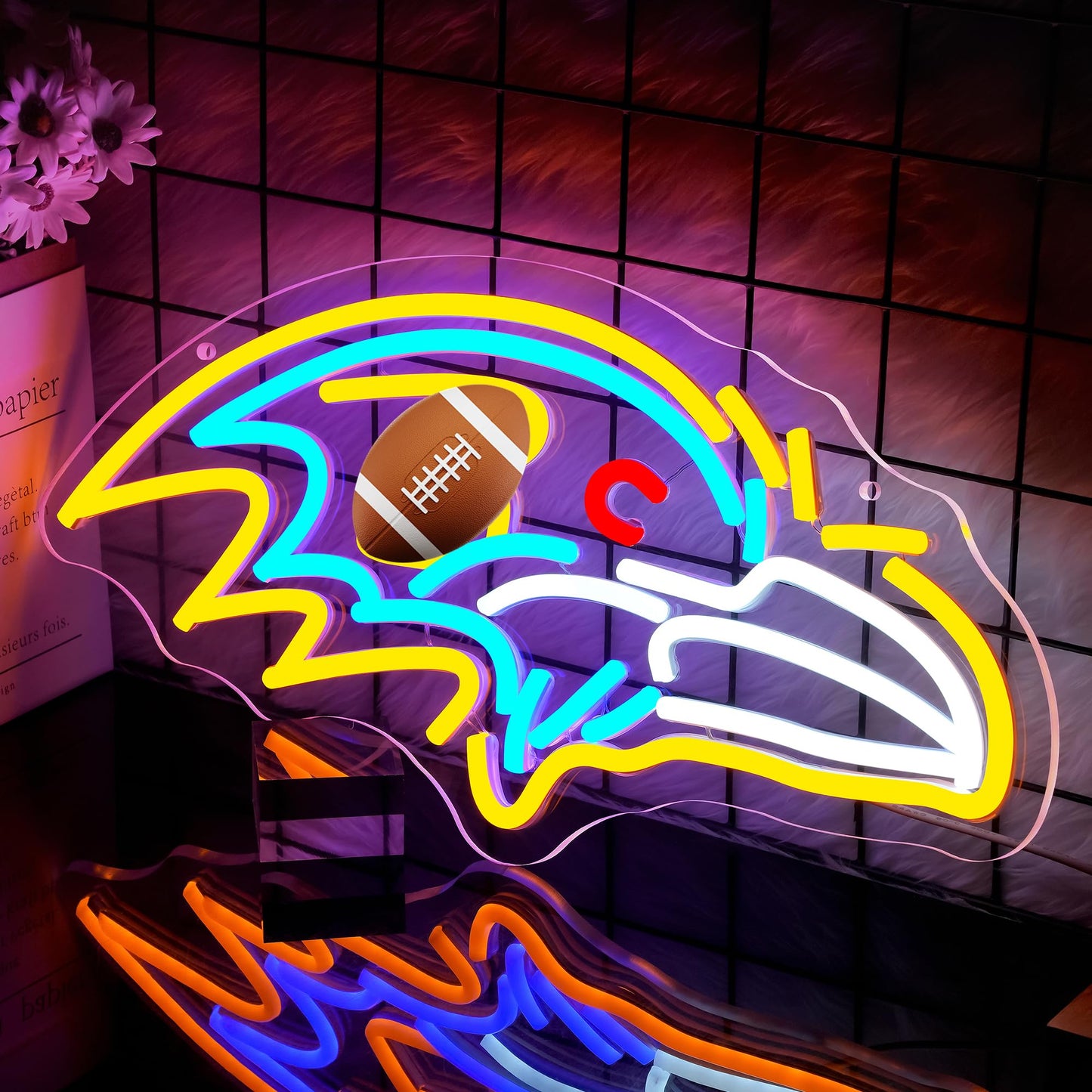Football Neon Sign for Wall Decor - Team Merch Neon Acrylic USB Powered LED Wall Art Decor, Light Up Sign Dimmable, for Man Cave Game Room Bedroom Bar Club Party Fans 15.98" × 8.03"""