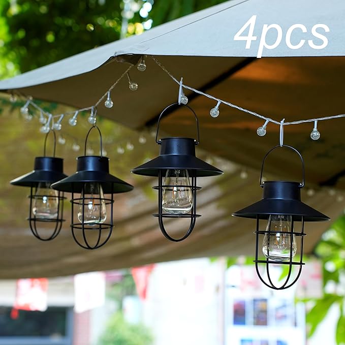4 Pack ‌Solar Lanterns Outdoor Waterproof Ideal as Gifts for Women, Mothers and Wife.Vintage-Style Hanging Solar Lights Suitable for Outdoor Use in Yards, Patios, Backyards and Porches.
