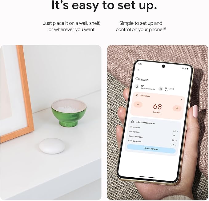 Google Nest Temperature Sensor (2nd Gen) 3 Pack - Room Comfort Sensor with Scheduling - Works with The Nest Learning Thermostat (3rd and 4th Gen) and Nest Thermostat E - Porcelain