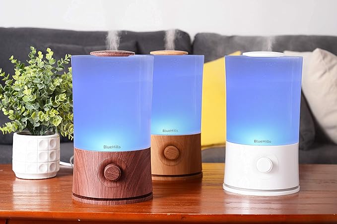 BlueHills Premium Set of Two Large 2000 ML XL Essential Oil Diffusers Humidifier Combo for Large Room Home with Décor LED Lights Great Gift – Dark Wood Grain and a Wood Grain.