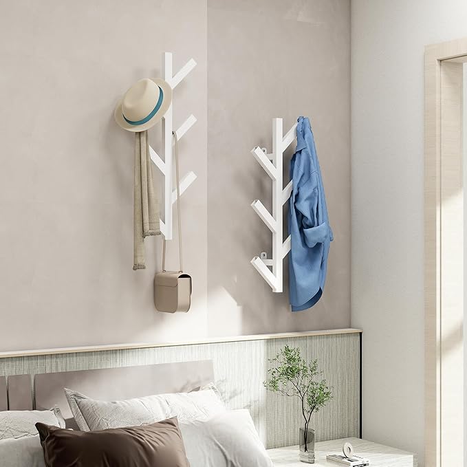 Vlush Wall Mounted Metal Coat Rack with 6 Hooks Modern Minimalist & Upright Coat Rack for Hanging Clothes, Hats, Hanging Bags and Scarves Entrance Wall Iron Coat Racks (White)