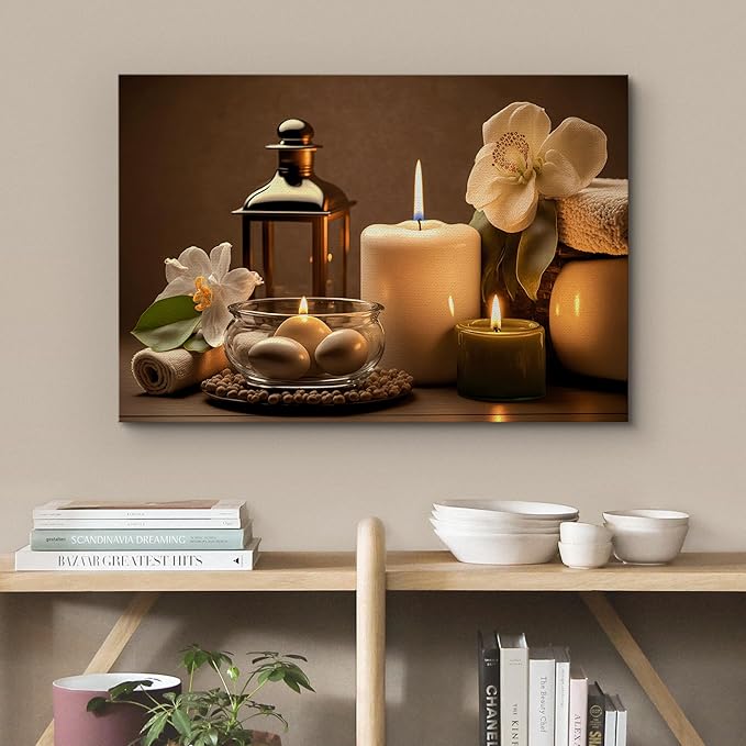 wall26 Canvas Print Wall Art Spa Candle White Amaryllis Flower Nature Wilderness Photography Realism Modern Art Decorative Multicolor Rustic Minimal Relax/Calm/Cozy Colorful for Bedroom - 16"x24"
