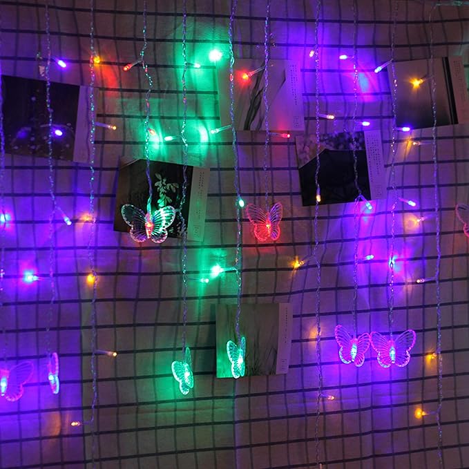 Decorman Butterfly Curtain Lights, 4.9ft 48 LED USB Window Fairy Lights 10 Butterflies 8 Modes Firefly Twinkle String Lights for Room Bedroom Wall Ceiling Party Wedding Christmas (Colorful)