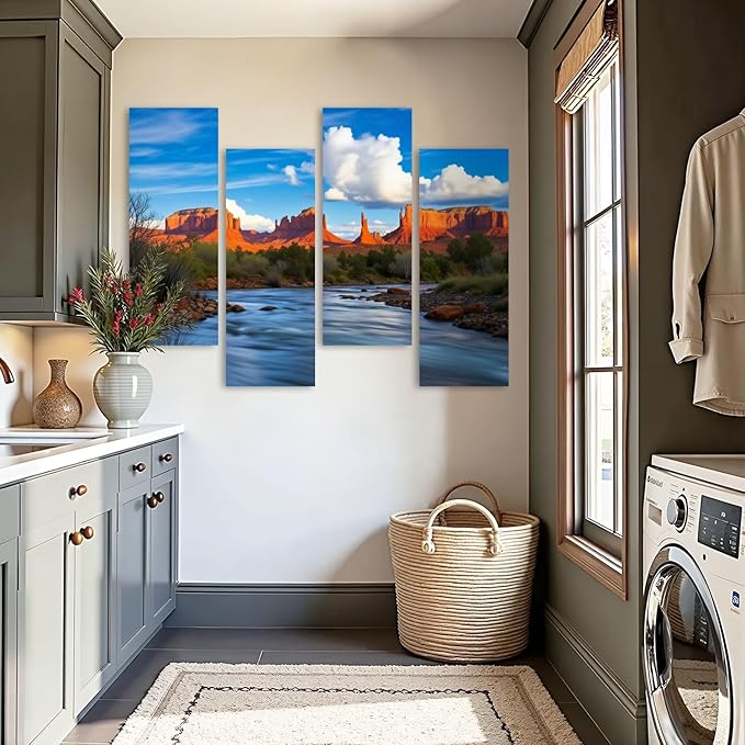 Canvas Wall Art Prints Pictures Cathedral Rock Sedona Framed Posters Modern Wall Painting Artwork Gift Home Decor for Living Room Ready to Hang 4 Panel