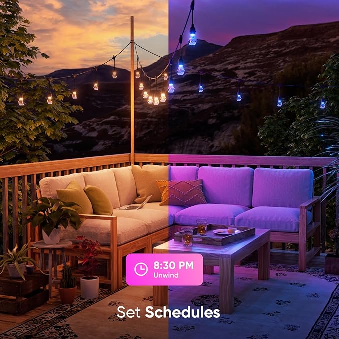 Nanoleaf Essentials Matter Smart Multicolor Outdoor String Lights Smarter Kit with Addressable RGBICW LED Bulbs, White and Color-Changing, Wi-Fi + Bluetooth, IP 65 Water Resistant (49ft, 20 Bulbs)