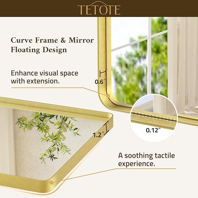 TETOTE Gold Bathroom Mirror 40 x 30 Inch Brushed Gold Metal Framed Vanity Mirror, Tempered Glass, Wall Mounted for Bathroom, Entryway, Bedroom, Living Room(Horizontal/Vertical)