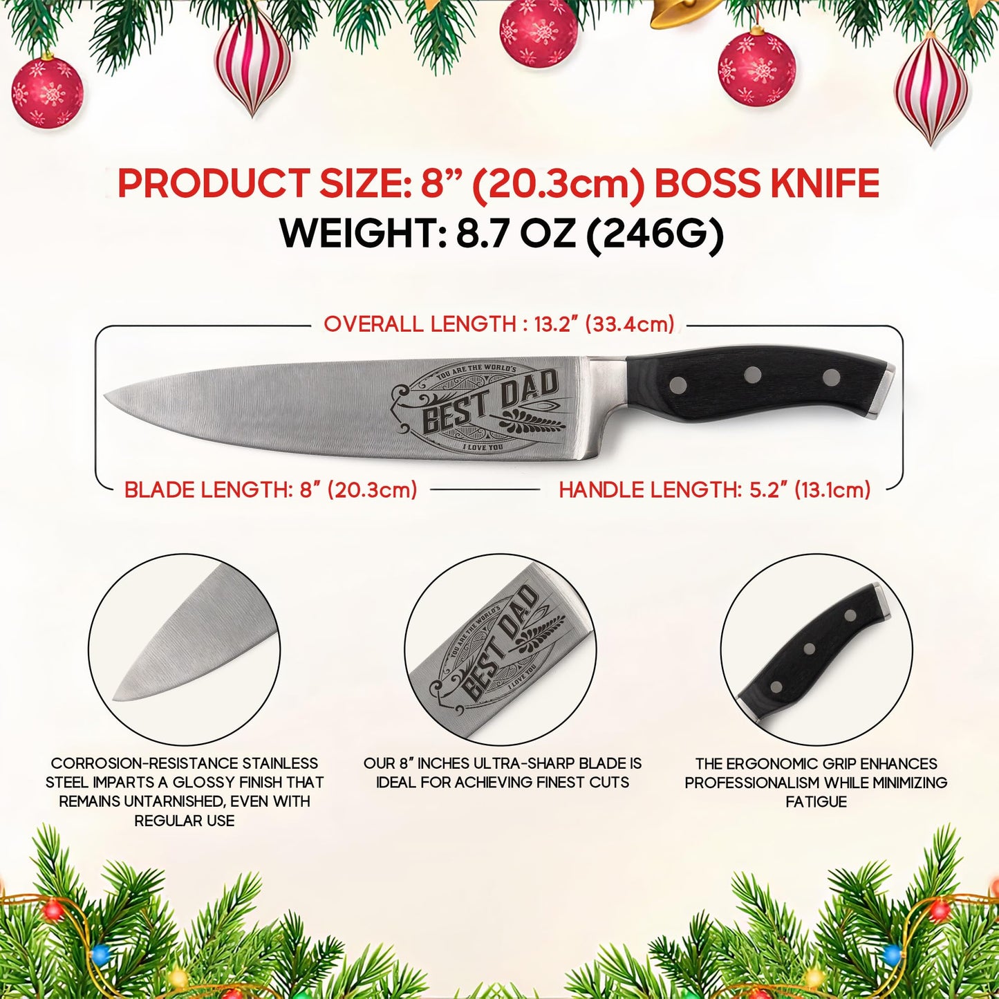 CUTLINX Birthday Gift BEST DAD - Premium Chef Knife Gift - 8 in. Stainless Carbon Steel Kitchen Knive w/Pakka Wood Handle - Father's Day, Christmas, Housewarming, Anniversary, Holiday Gifts