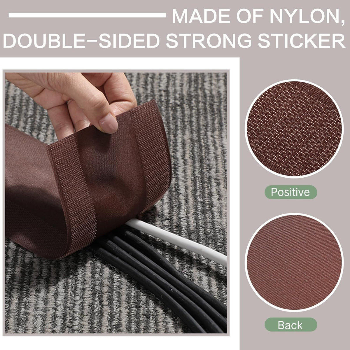WILLBOND Grip Floor Cable Cover Cords Protector Management Only for Commercial Office Carpet(19.69 ft,Brown)