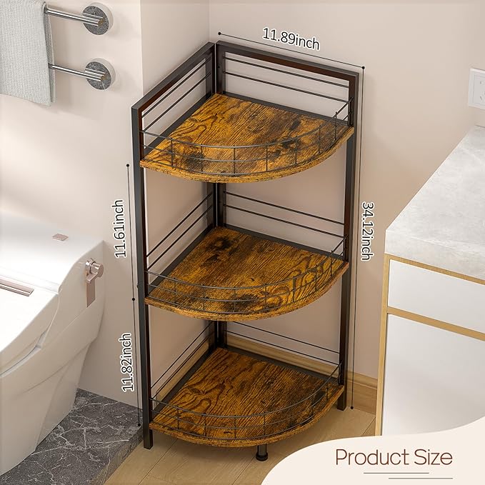 DAOUTIME Bathroom Standing Shelf, 3 Tier Corner Stand, Free-Standing Shelf Units, Triangular Curved Corner Shelf Stand for Small Space, Ideal for Bathroom,Kitchen,Vanity Storage and Organizer