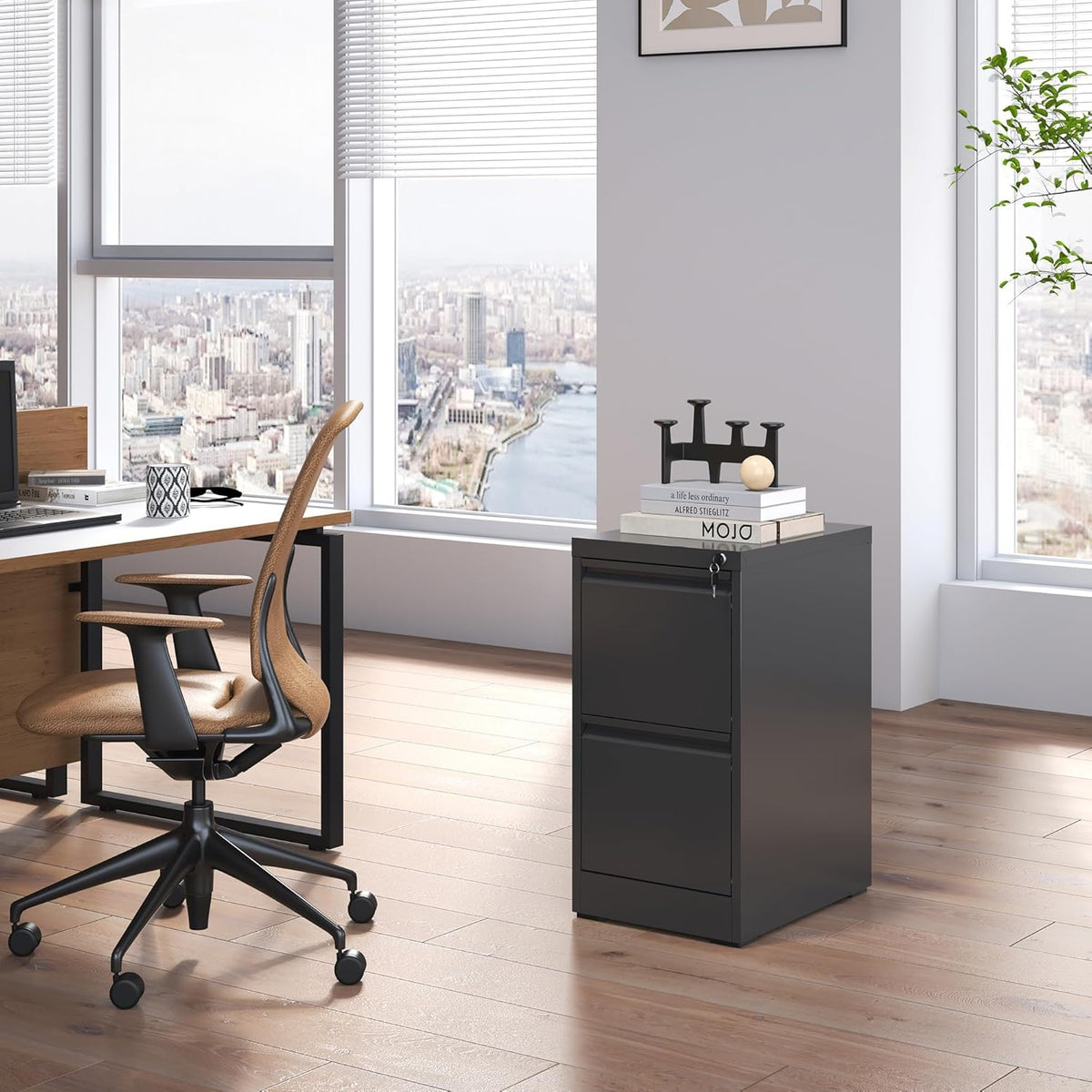 2 Drawer File Cabinet with Lock,Metal Vertical Filing Cabinets for Home Office,Heavy Duty File Storage Cabinet for Letter/Legal/A4/F4 Size File,Assembly Require (Black, Vertical 2 Drawer)