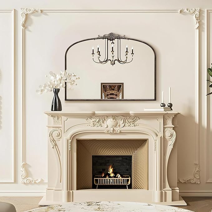 Besdomus Vintage Arched Black Mirror: 40"x29" Large Arch Antique Wall Mounted Mirror - Baroque Traditional Ornate for Entryway/Living Room/Fireplace/Bathroom- Home Decor for Interior Designers