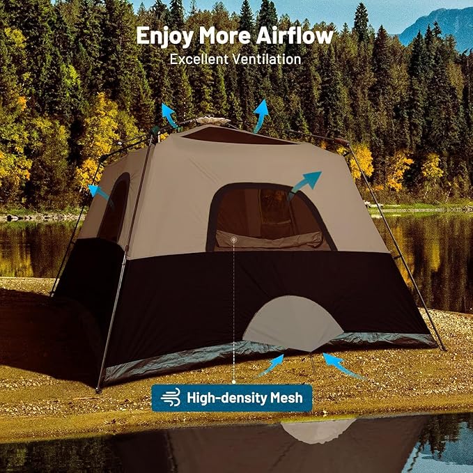 3/4 Person/6 Person Camping Tent Fast Cabin Tent with Instant Setup Tent, Weatherproof Tent Easy Quick Set Up & Pop Up in 60 Seconds with Rainfly Backpack for Family Camping,Upgraded Ventilation