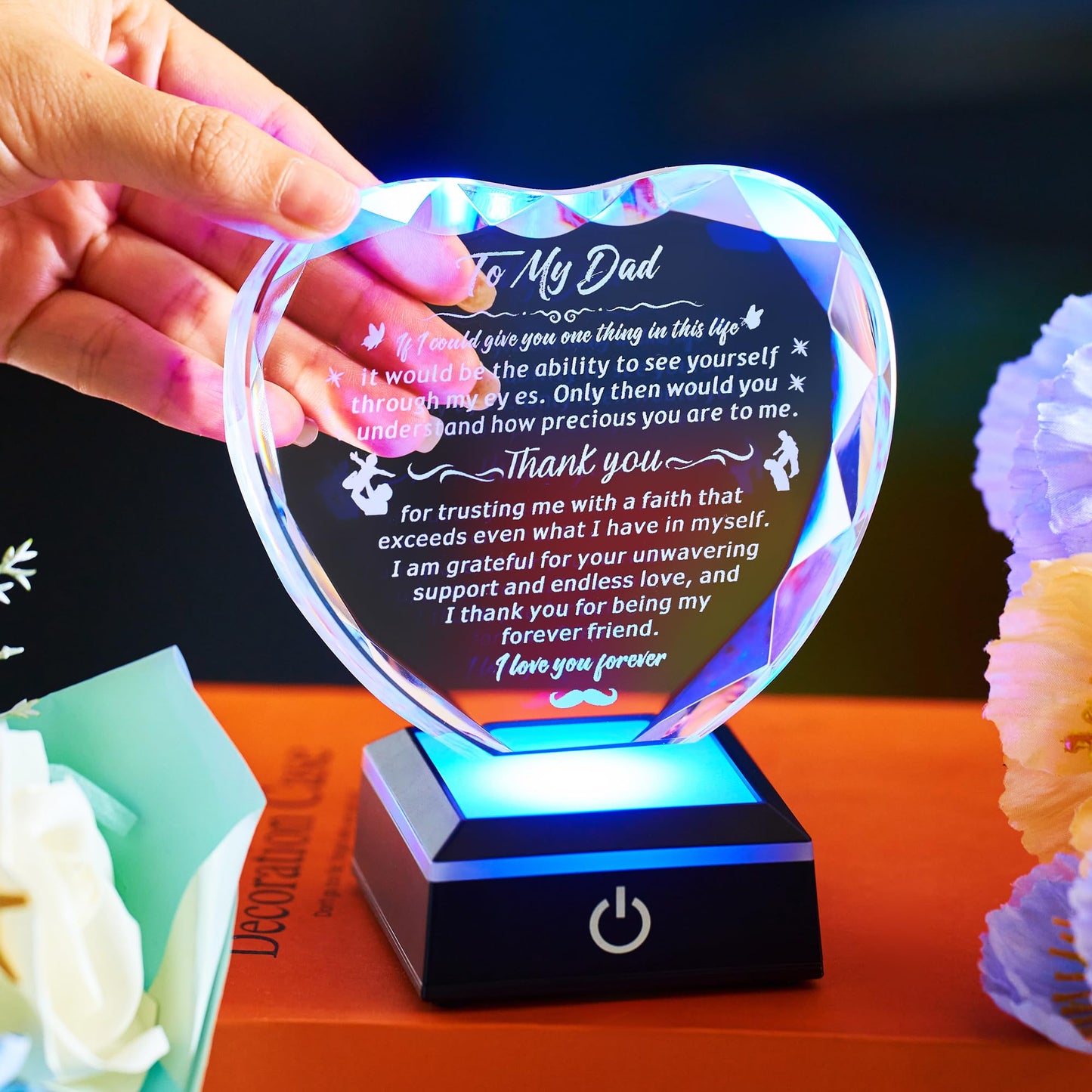 Ghtixsu Gifts for My Dad from son and daughter, thank you for the gift, laser engraved heart-shaped crystal souvenirs prepared for dad's birthday, Father's Day, Christmas and Valentine's Day